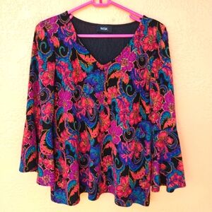 MSK Colorful Multi-Color Paisley Blouse Size L w/ Bell Sleeves